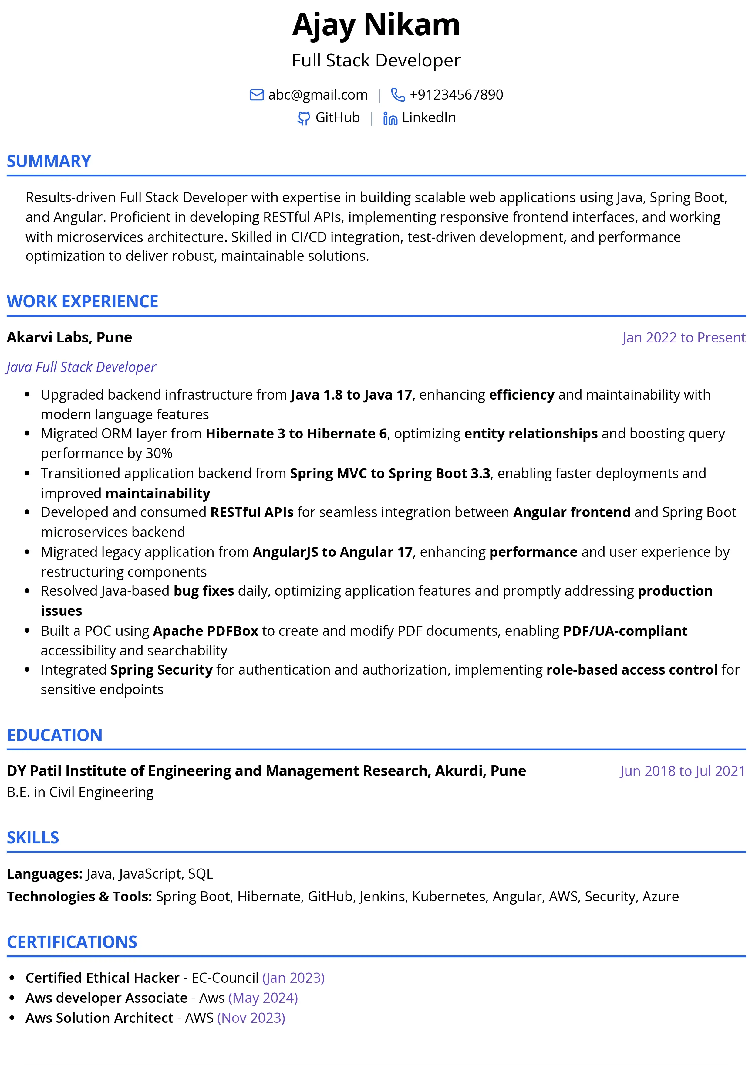 Minimal Clean Resume Template