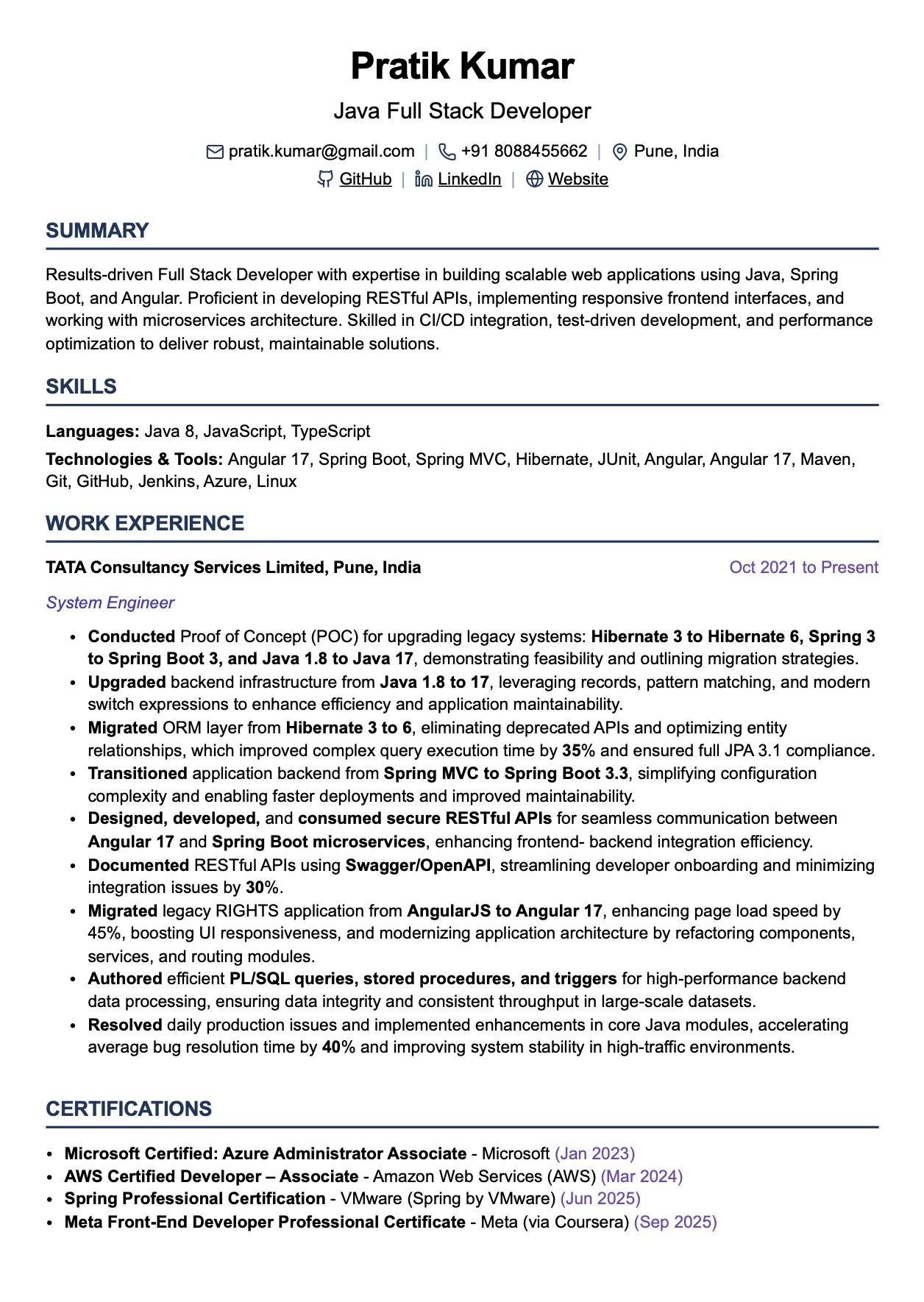 Cognizant & Capgemini Resume Template