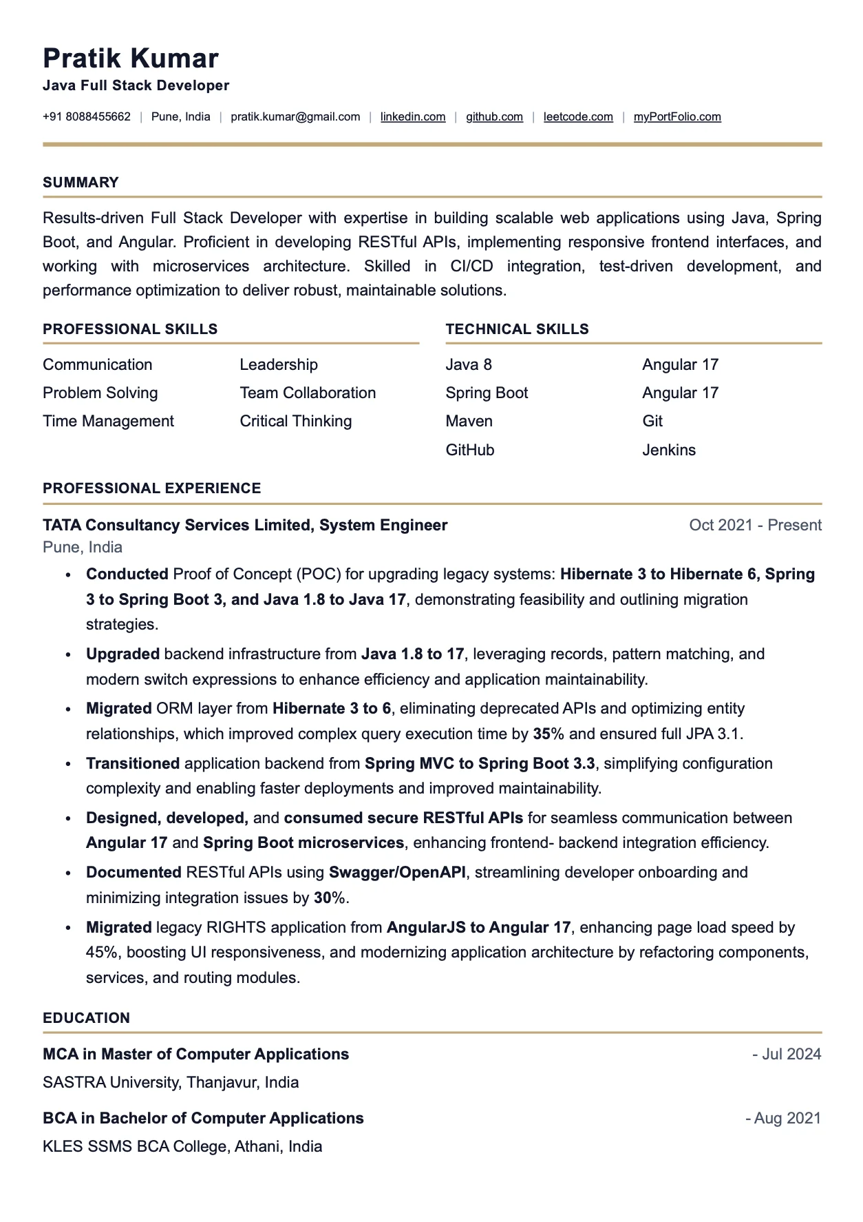 Tech Mahindra Resume Template