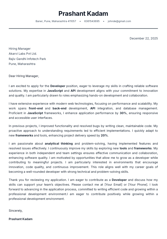 Professional Classic Cover Letter Template